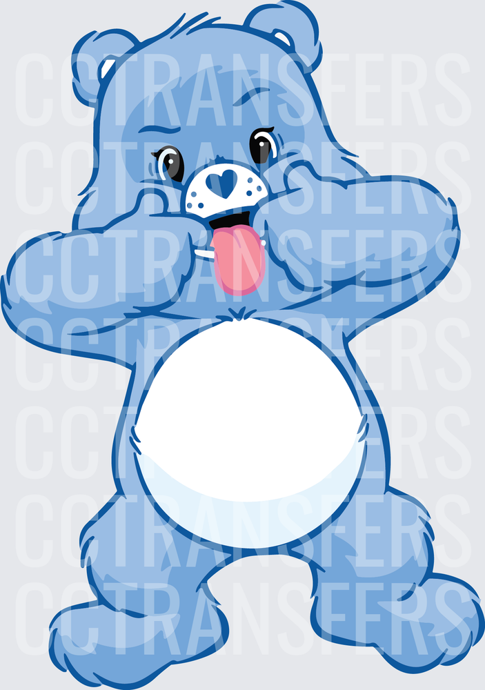 Blue Cartoon Bear Sticking Out Tongue Silly Pose (DTF)