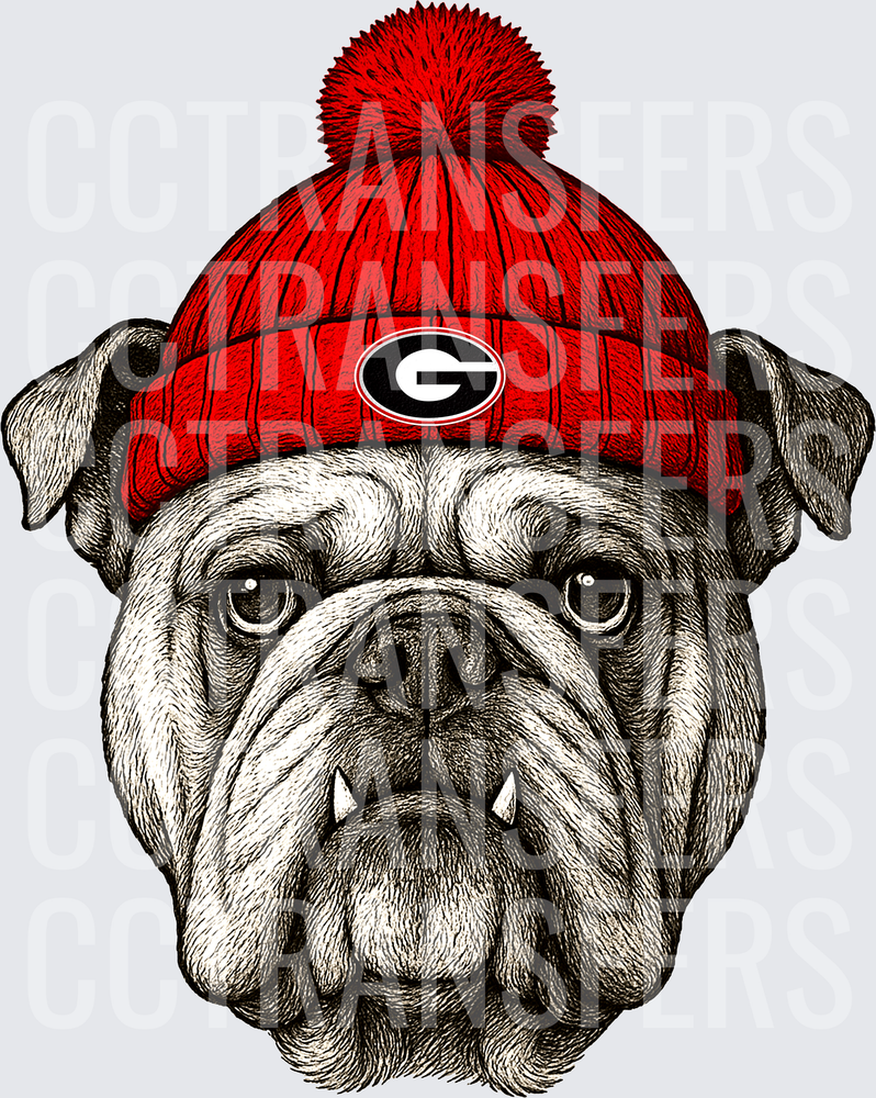 Georgia Bulldogs Mascot Red Pom Beanie Portrait (DTF)