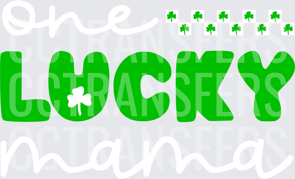 Bold Green Lucky Text with Shamrock Accents (DTF)