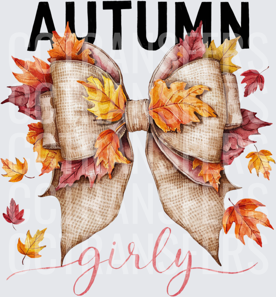 Autumn Girly Burlap Bow with Fall Maple Leaves (DTF)