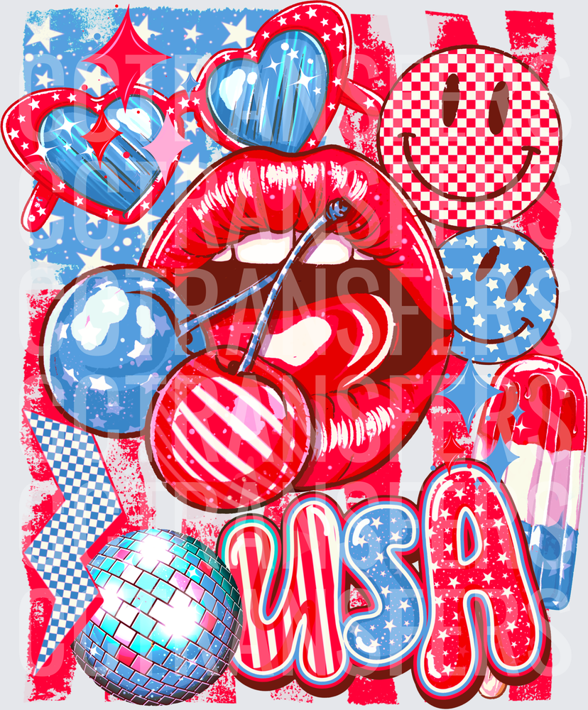 USA Retro Groovy Lips Cherries Smiley Disco Ball (DTF)