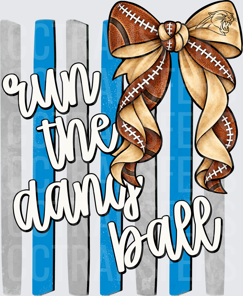 Run The Damn Ball Football Bow Blue Gray Stripes (DTF)