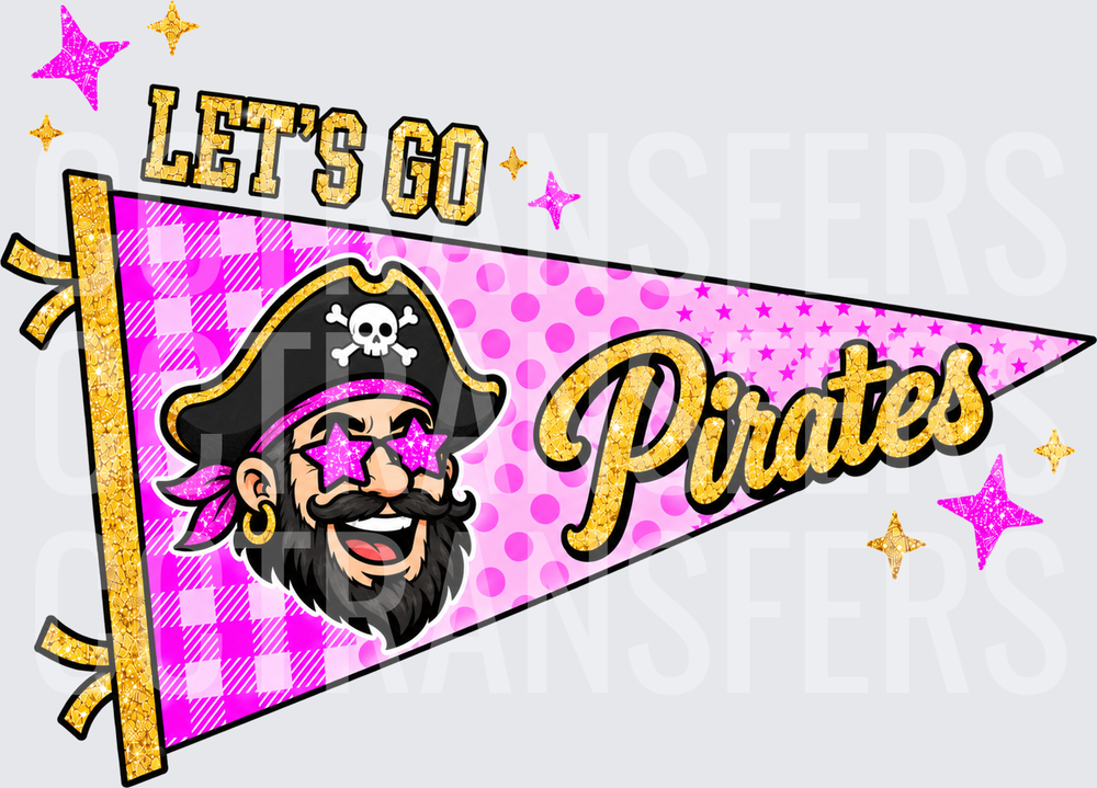 Let's Go Pirates Glitter Pennant Pirate Mascot (DTF)