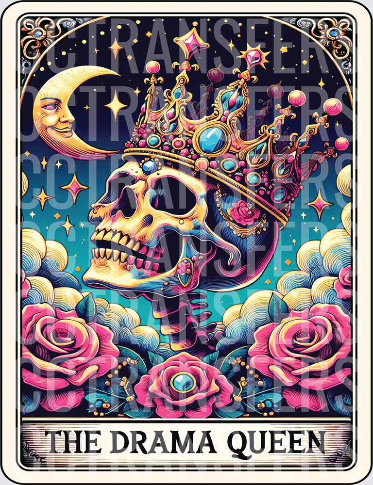 The Drama Queen Tarot Skull Crown Roses Moon (DTF)