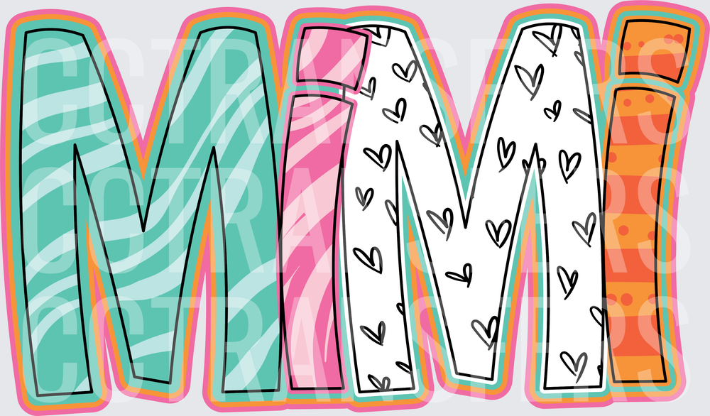 Mimi Colorful Patterned Doodle Letter Design (DTF)