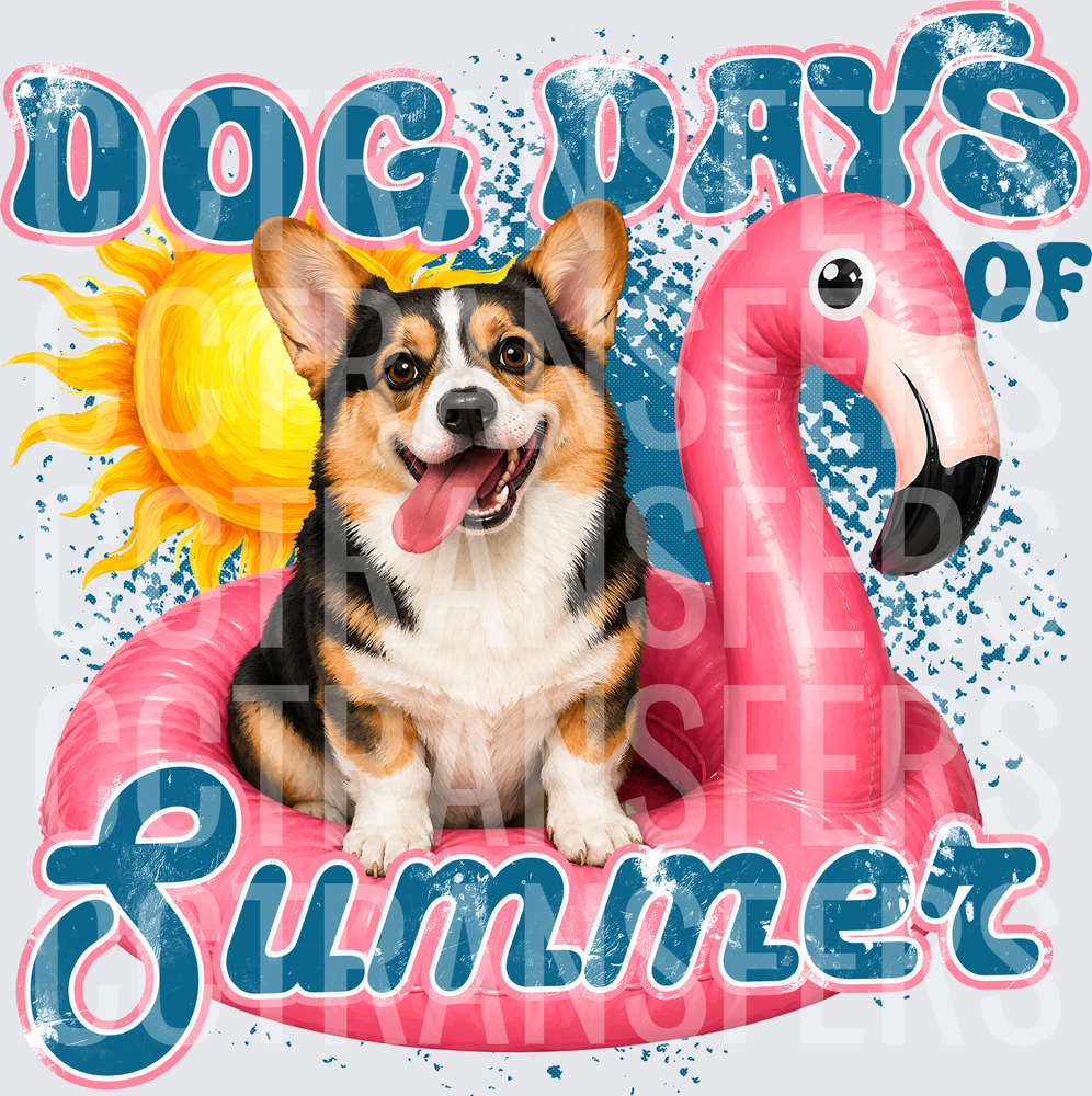 Dog Days of Summer Corgi on Flamingo Pool Float (DTF)