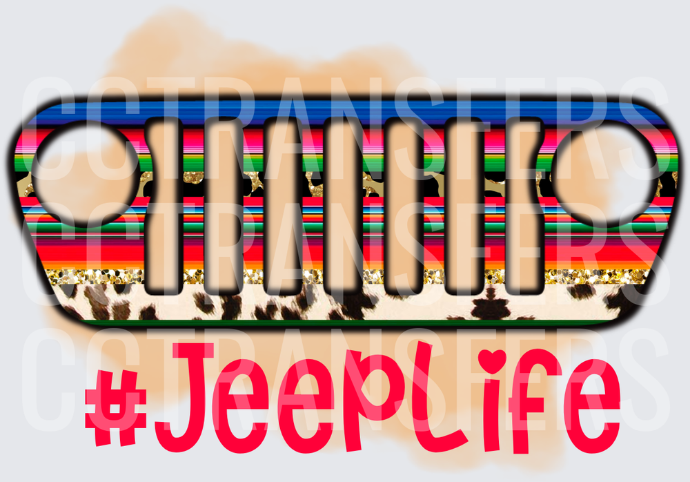 #JeepLife Serape Cowhide Gold Glitter Grille (DTF)