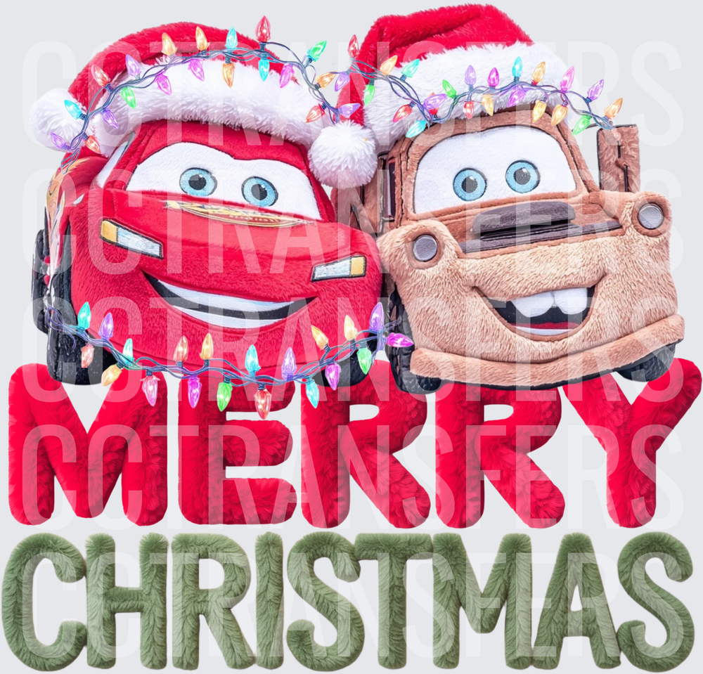 Plush Race Car & Tow Truck Santa Hats Merry Christmas (DTF)