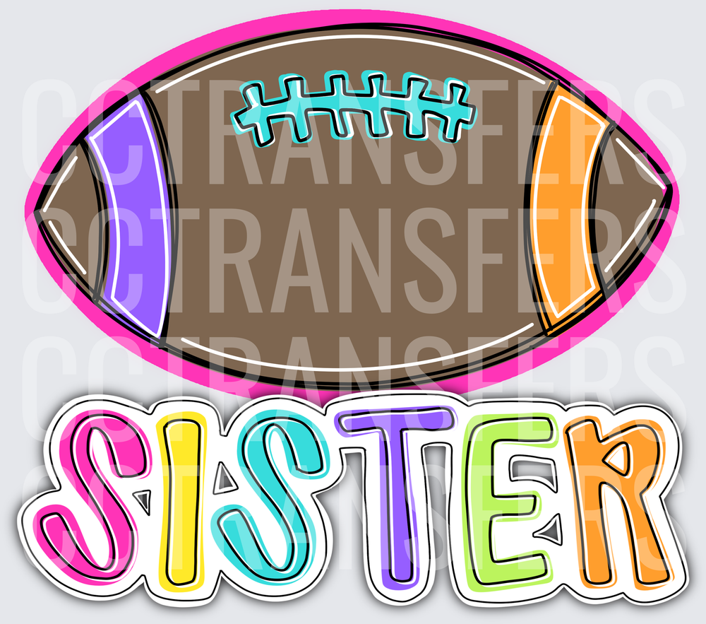 Colorful Football Sister Multicolor Doodle Design (DTF)