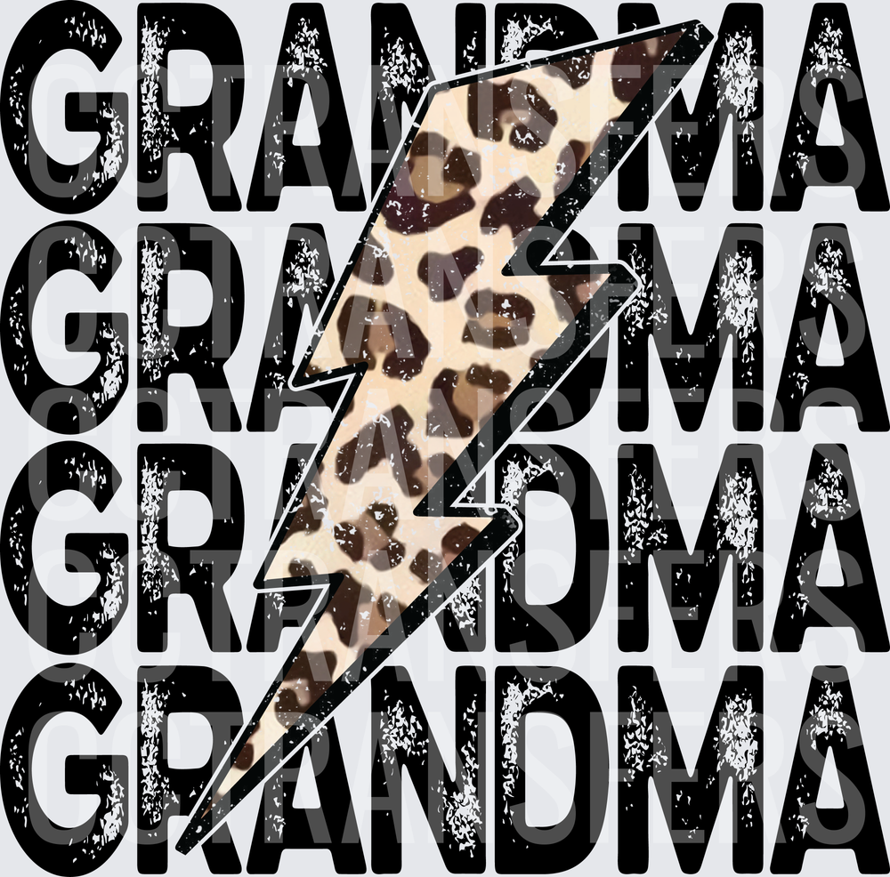 Grandma Stacked Text Leopard Lightning Bolt (DTF)