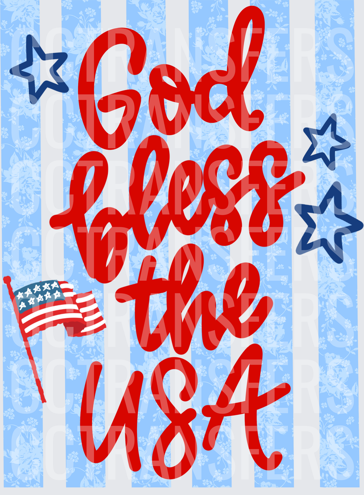 God Bless the USA Red Script Stars Flag Floral (DTF)