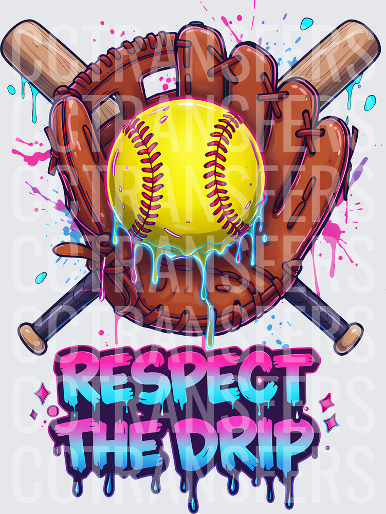 Respect The Drip Softball Glove Crossed Bats Drip (DTF)