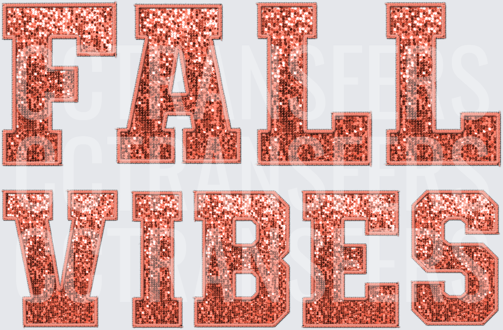 Fall Vibes Glitter Sequin Varsity Letter Block Text (DTF)