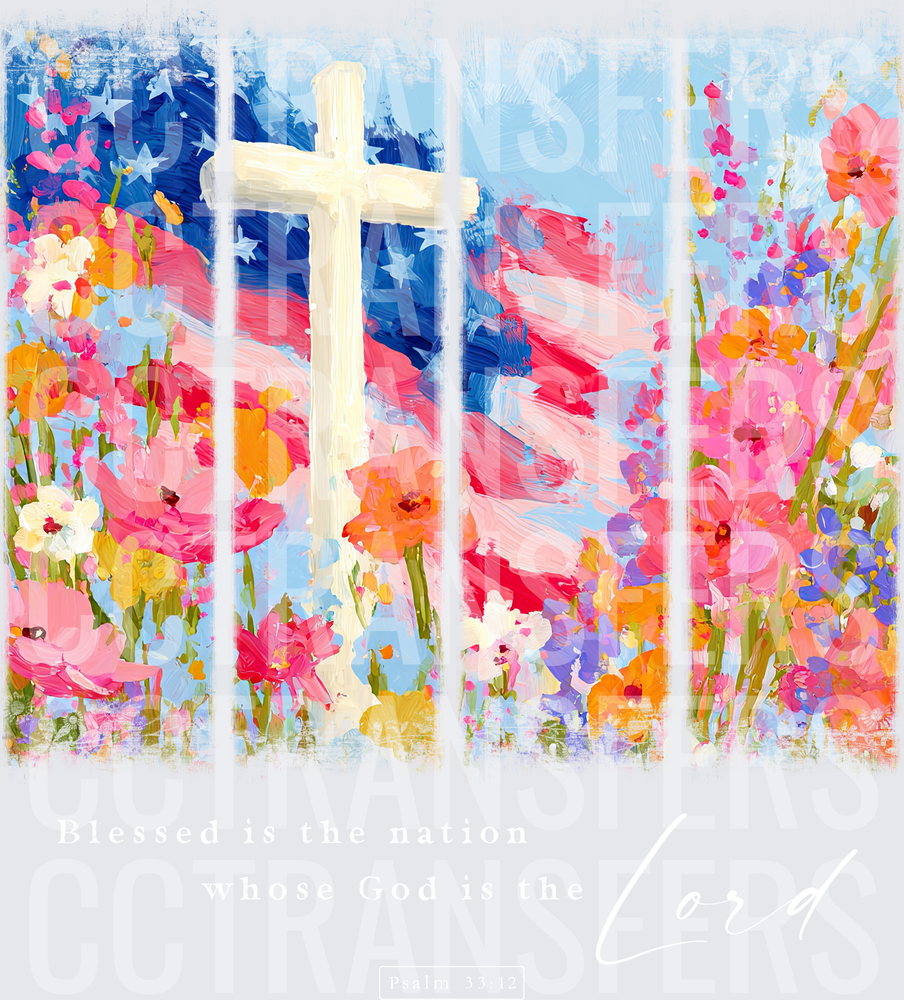 Patriotic Cross Wildflower Garden Painterly Panel (DTF)