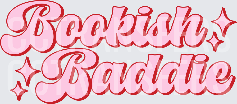 Bookish Baddie Retro Script Pink and Red Sparkle (DTF)