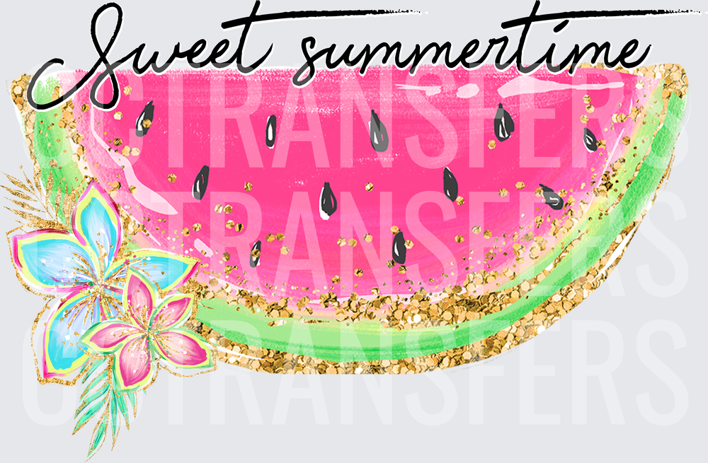 Sweet Summertime Watermelon Slice Gold Glitter Floral (DTF)