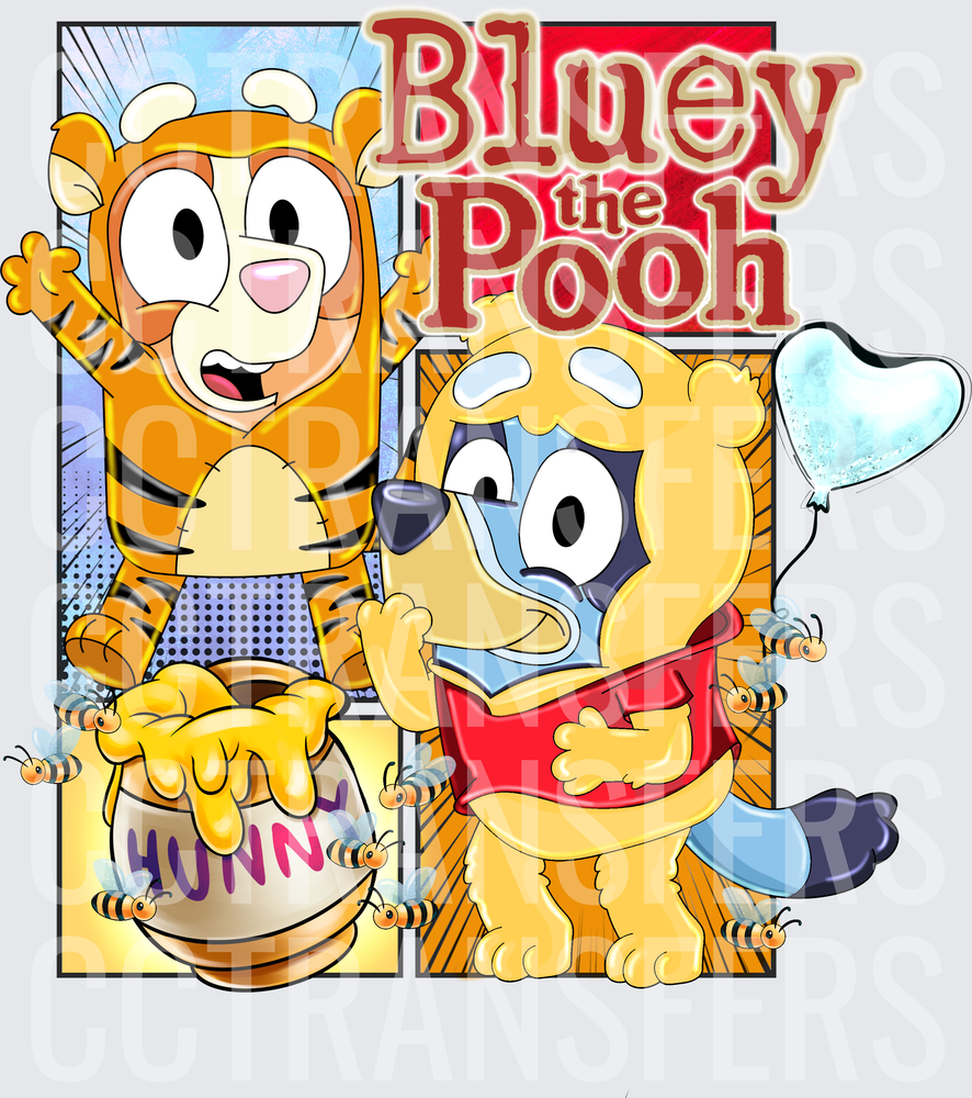 Bluey the Pooh Cartoon Mashup Honey Pot Bees (DTF)