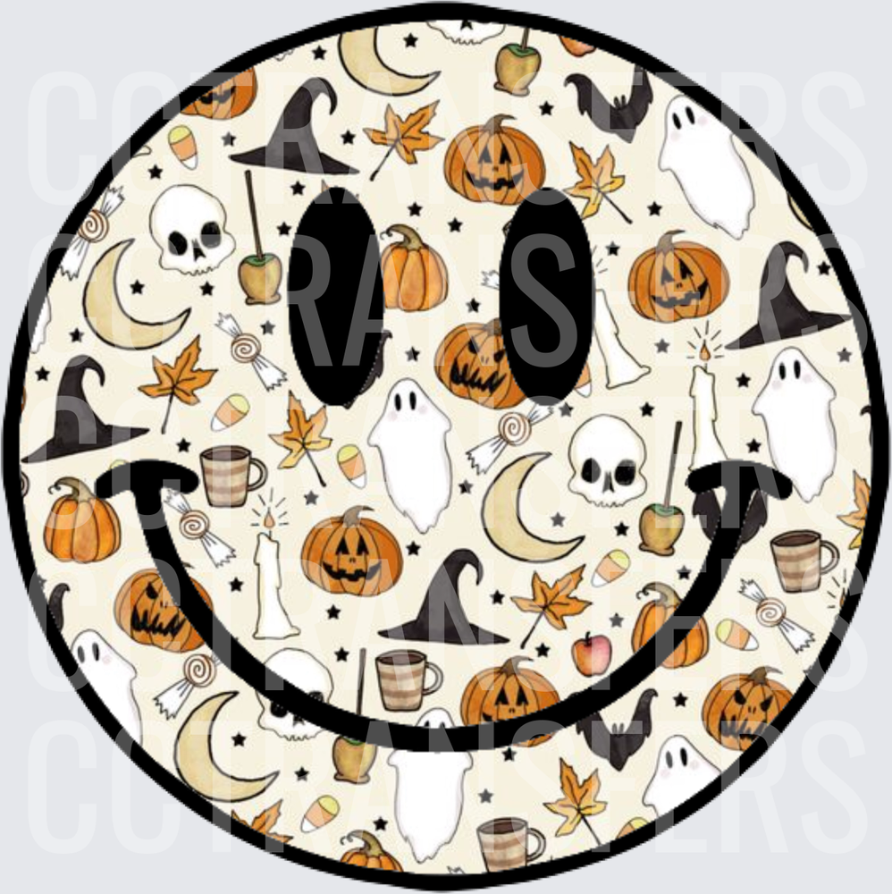 Halloween Pattern Smiley Face Ghosts Pumpkins Skulls (DTF)
