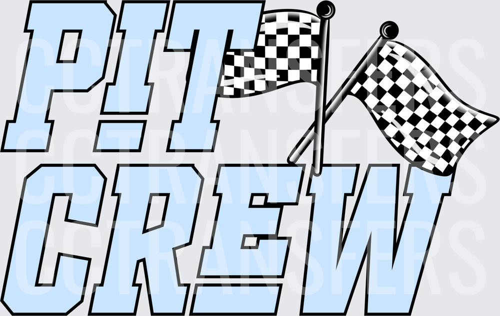 Pit Crew Bold Text Crossed Checkered Racing Flags (DTF)