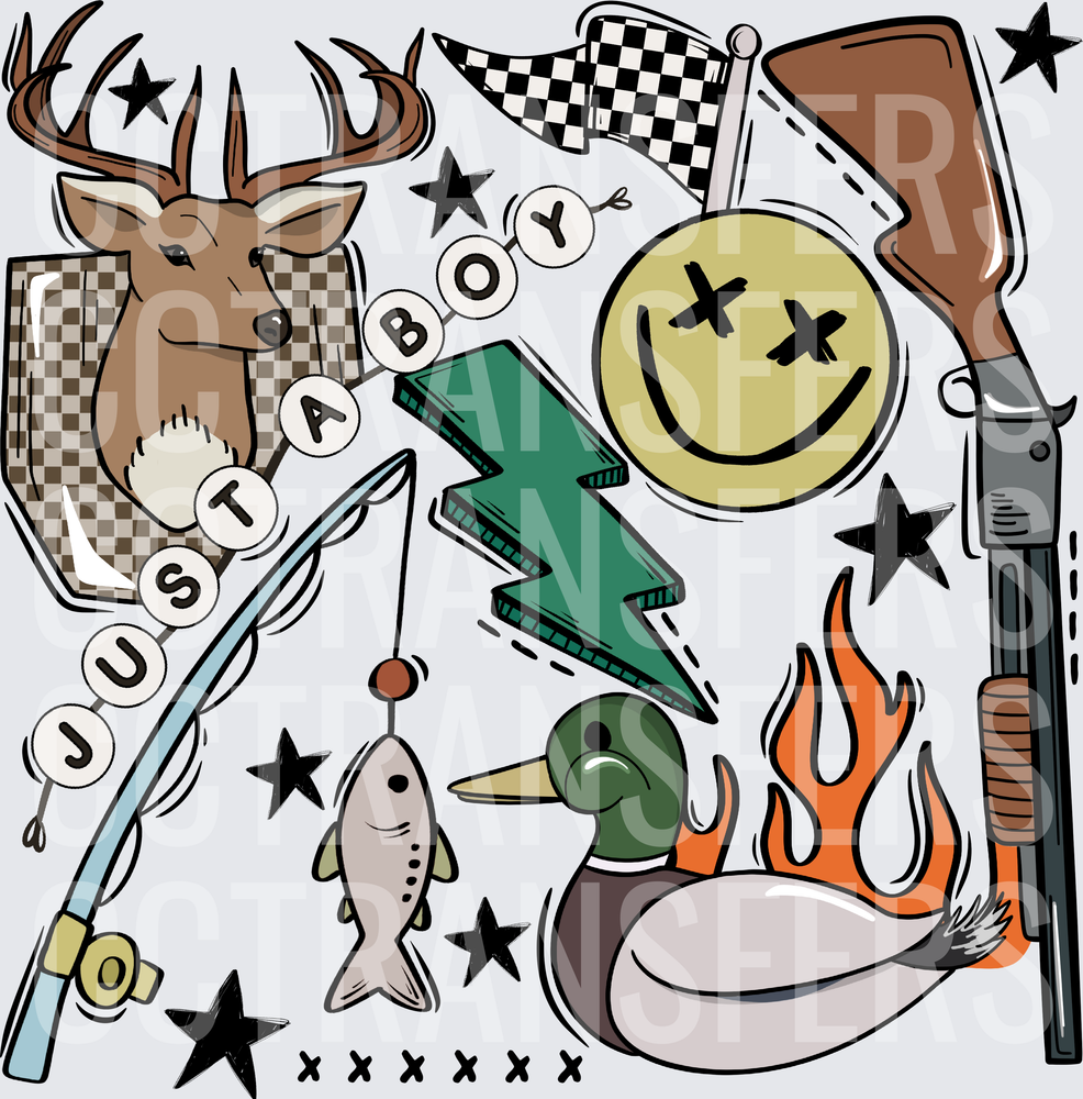 Just A Boy Hunting Fishing Outdoors Collage (DTF)