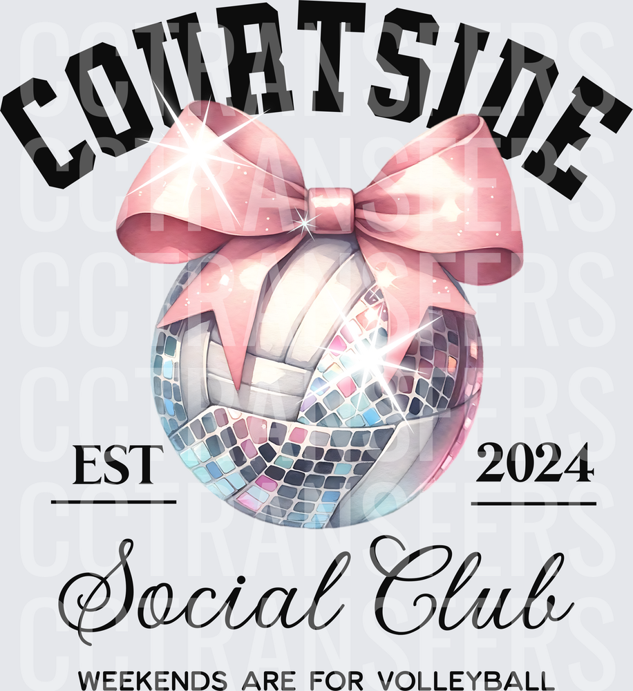 Courtside Social Club EST 2024 Disco Volleyball Pink Bow (DTF)