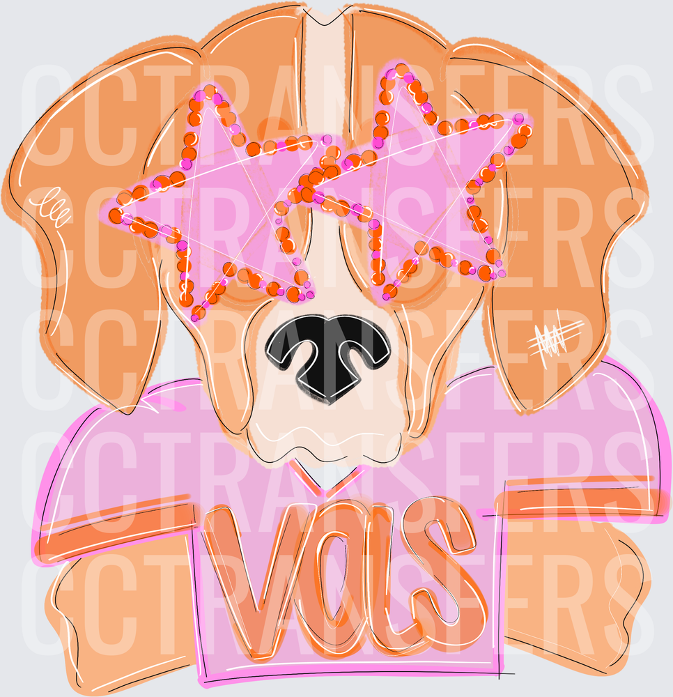 Beagle Dog Star Sunglasses Pink Vols Fan Illustration (DTF)
