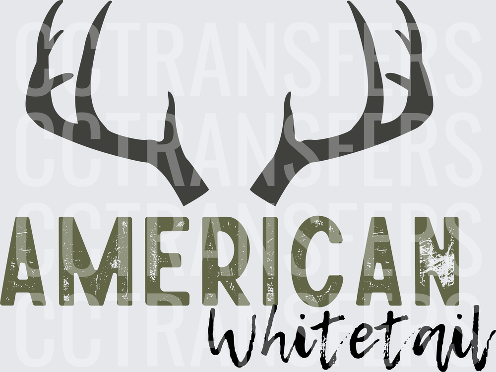 American Whitetail Antlers Distressed Hunting Design (DTF)