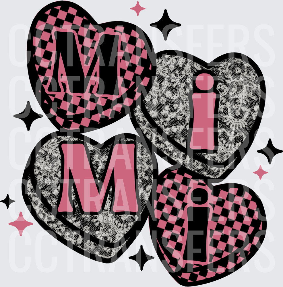Mimi Hearts Checkered Lace Sparkle Cluster (DTF)