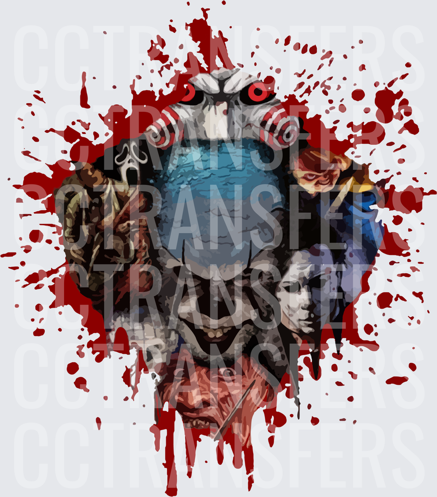 Classic Horror Villains Collage Blood Splatter (DTF)