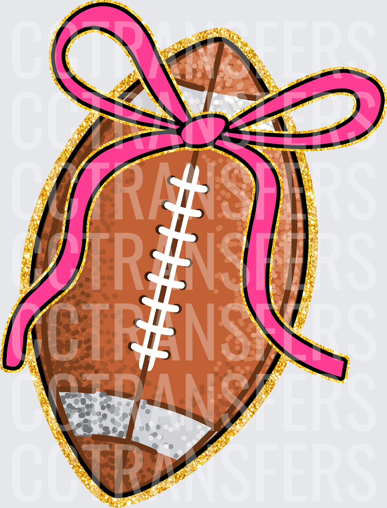 Glitter Football with Pink Bow (DTF)