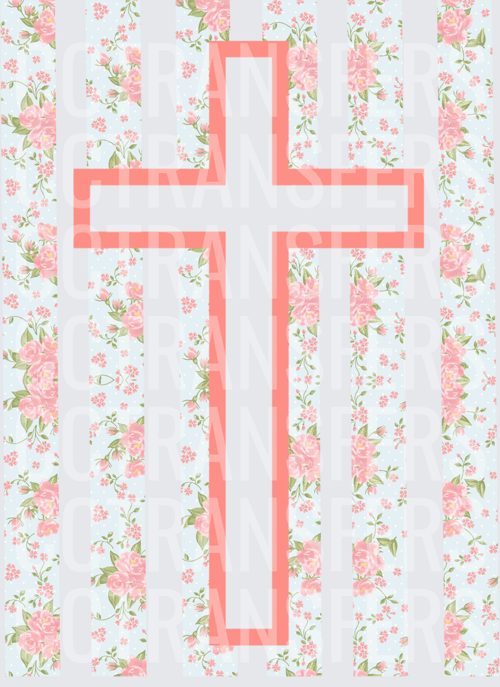 Shabby Chic Floral Stripe Cross Outline (DTF)
