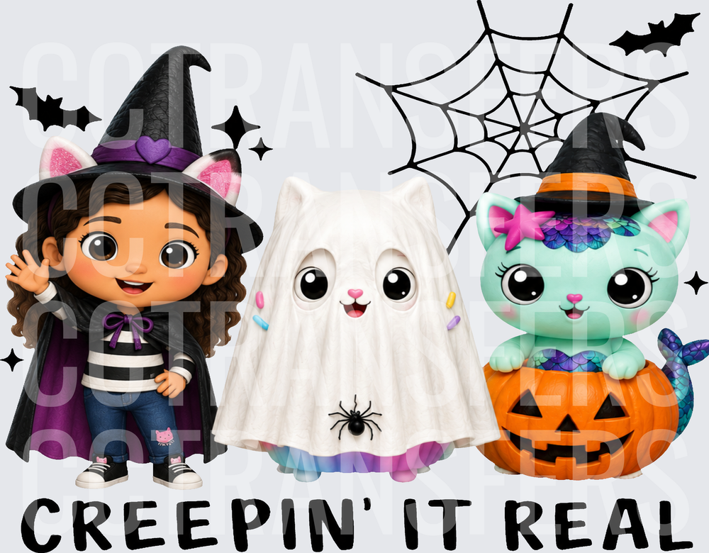 Creepin It Real Halloween Girl Ghost Mermaid Cat DTF