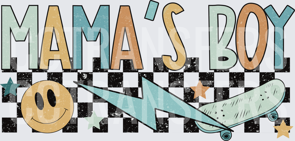 Mama's Boy Retro Checkered Smiley Skateboard Lightning (DTF)