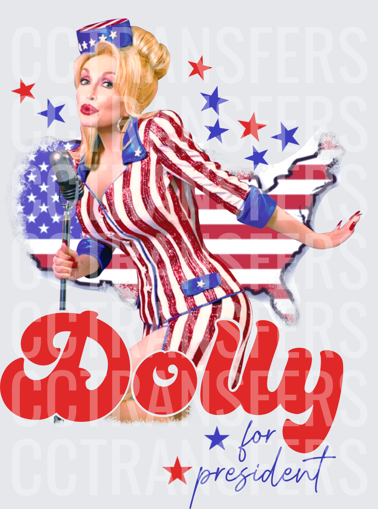 Dolly For President Patriotic Singer USA Map Stars DTF