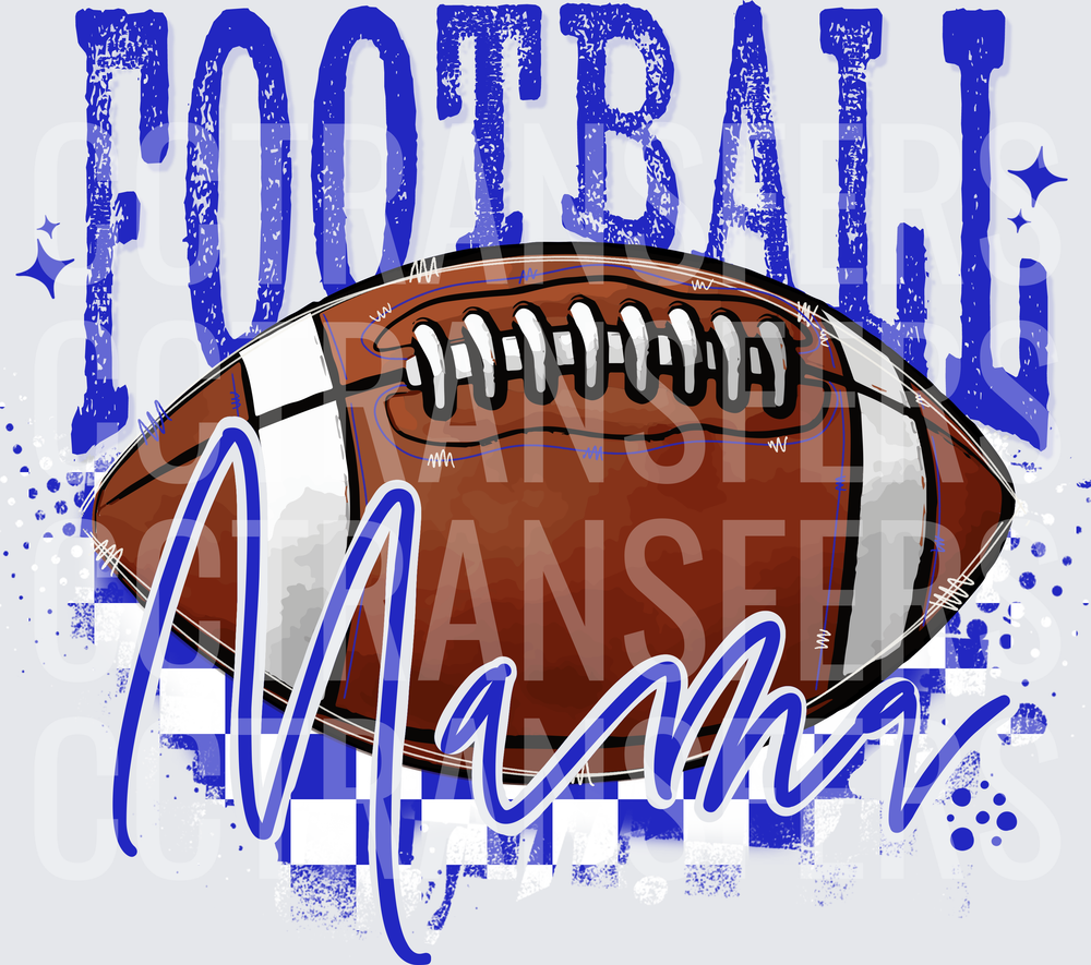 Football Mama Blue Checkered Grunge Script (DTF)