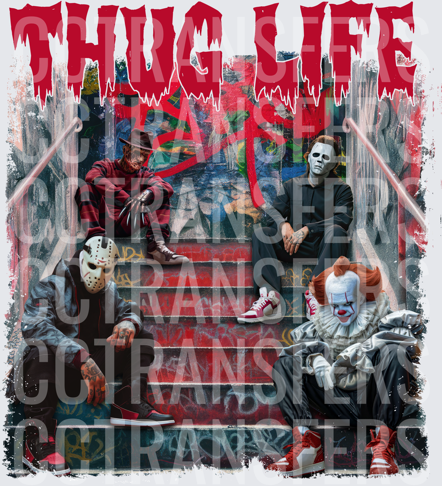 Thug Life Horror Icons On Graffiti Steps (DTF)