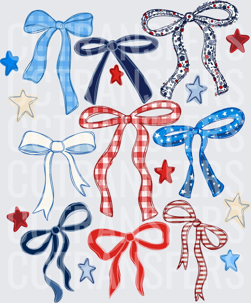 Patriotic Red White Blue Bows and Stars Cluster (DTF)