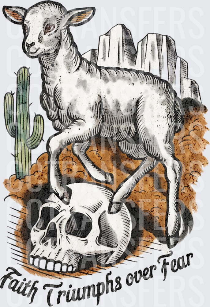 Faith Triumphs Over Fear Lamb Skull Desert Scene (DTF)