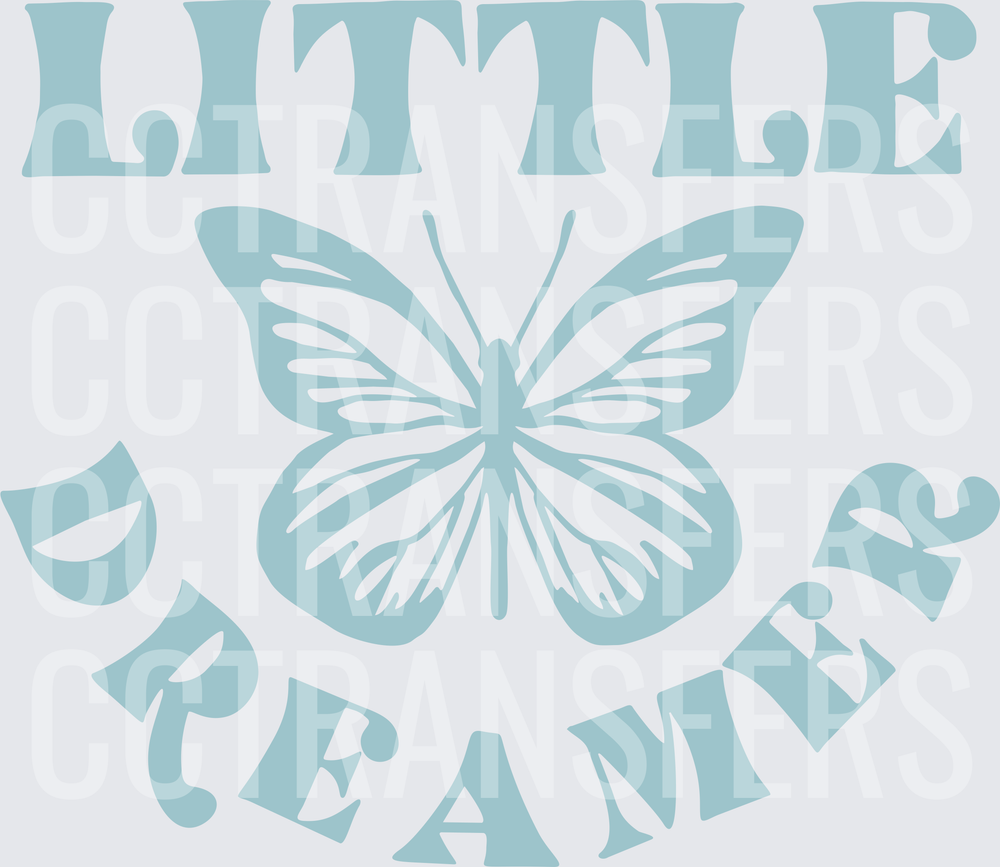Little Dreamer Butterfly Soft Blue Retro Typography (DTF)