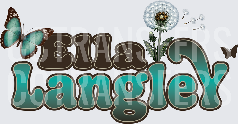 Ella Langley Retro Butterfly Dandelion Name Logo (DTF)