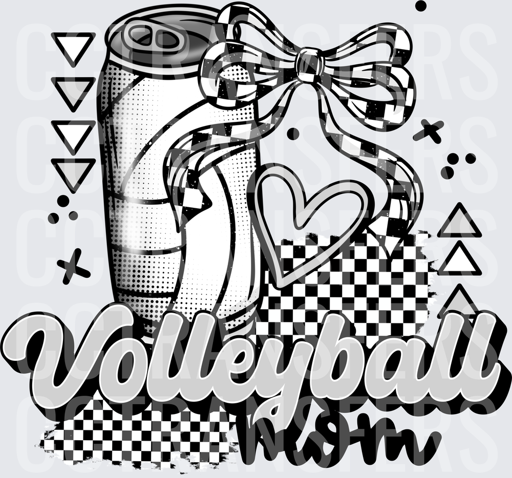 Volleyball Mom Soda Can Checkered Bow Heart (DTF)