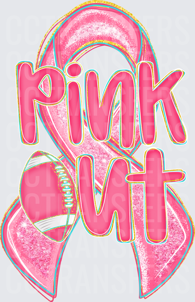 Pink Out Glitter Breast Cancer Ribbon Football (DTF)