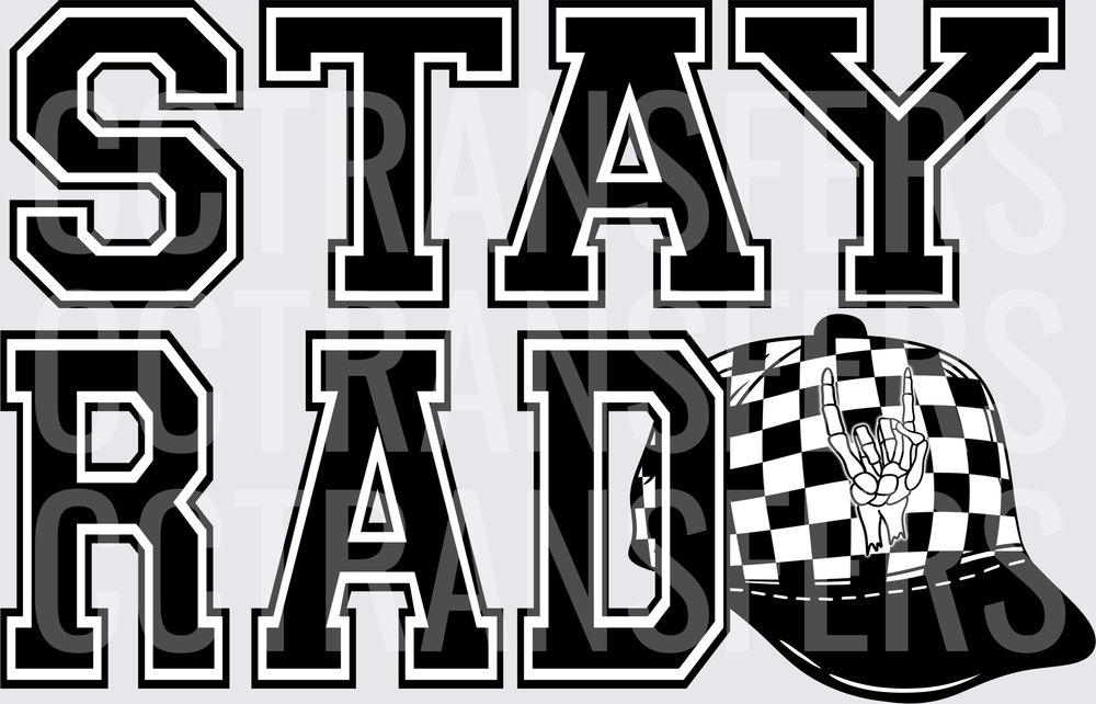 Stay Rad Bold Varsity Letters Checkered Cap Rock Hand (DTF)