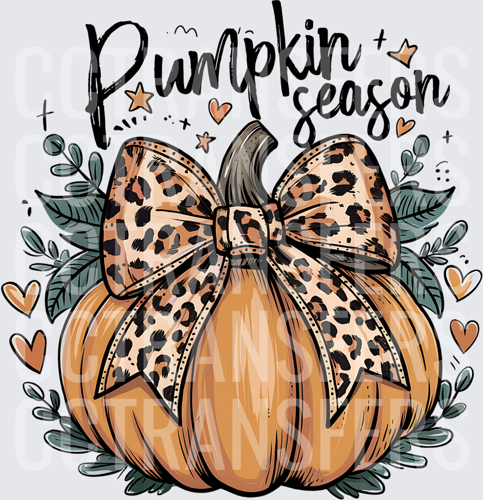 Pumpkin Season Leopard Print Bow Fall Harvest (DTF)