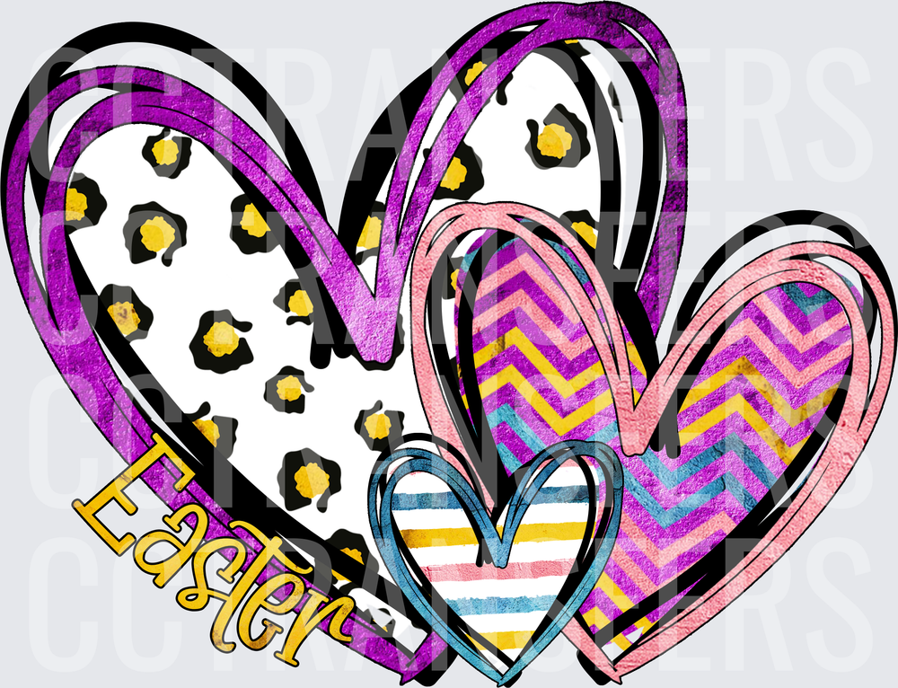 Easter Layered Hearts Leopard Chevron Stripe Print (DTF)