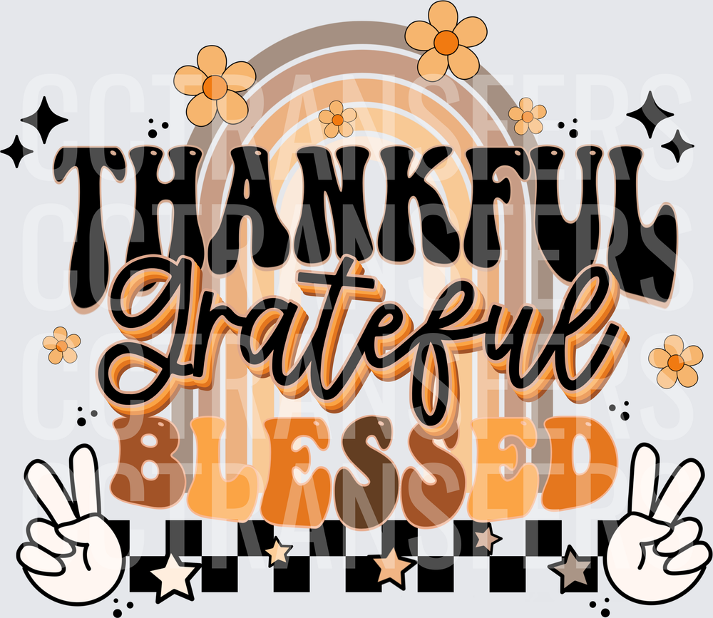 Thankful Grateful Blessed Retro Rainbow Boho Groovy (DTF)