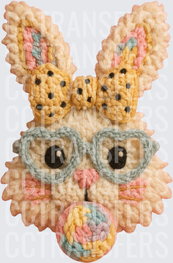 Crochet Bunny Face Heart Glasses Polka Dot Bow Easter (DTF)