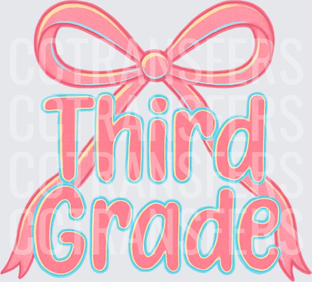 Third Grade Pink Bow Ribbon Typography (DTF)