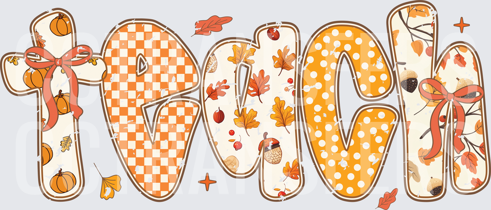 Fall Teach Word Art Autumn Leaves Pumpkins Acorns (DTF)