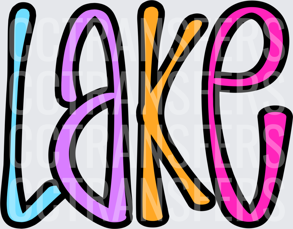Colorful Bold Retro LAKE Word Art (DTF)